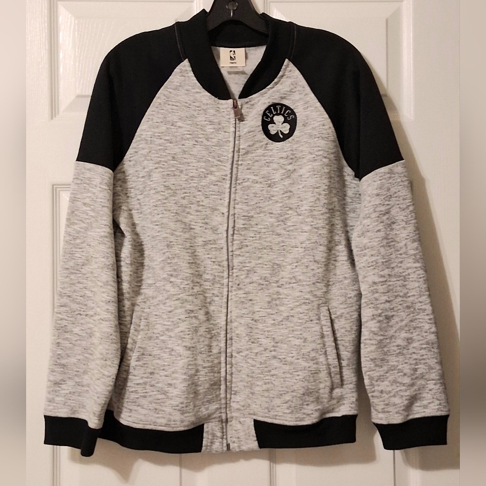Boston Celtics Youth XL Zip Jacket Heather Grey Black Long Sleeve